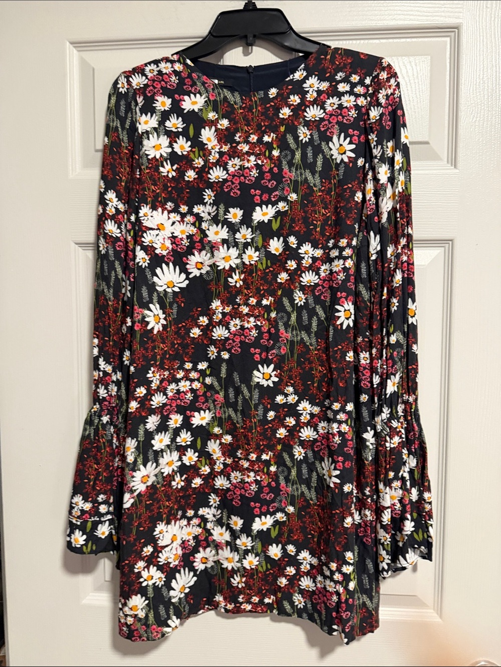Mother of Pearl Black Mini Skirt with White Daisy & Red Floral Print